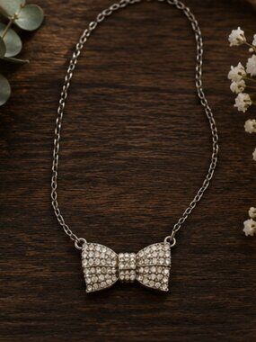 Crystal & Silver Bow Necklace